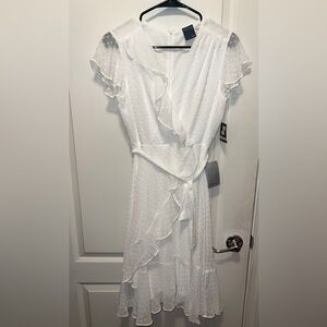 Gabby Skye White Asymmetrical Ruffle Sundress